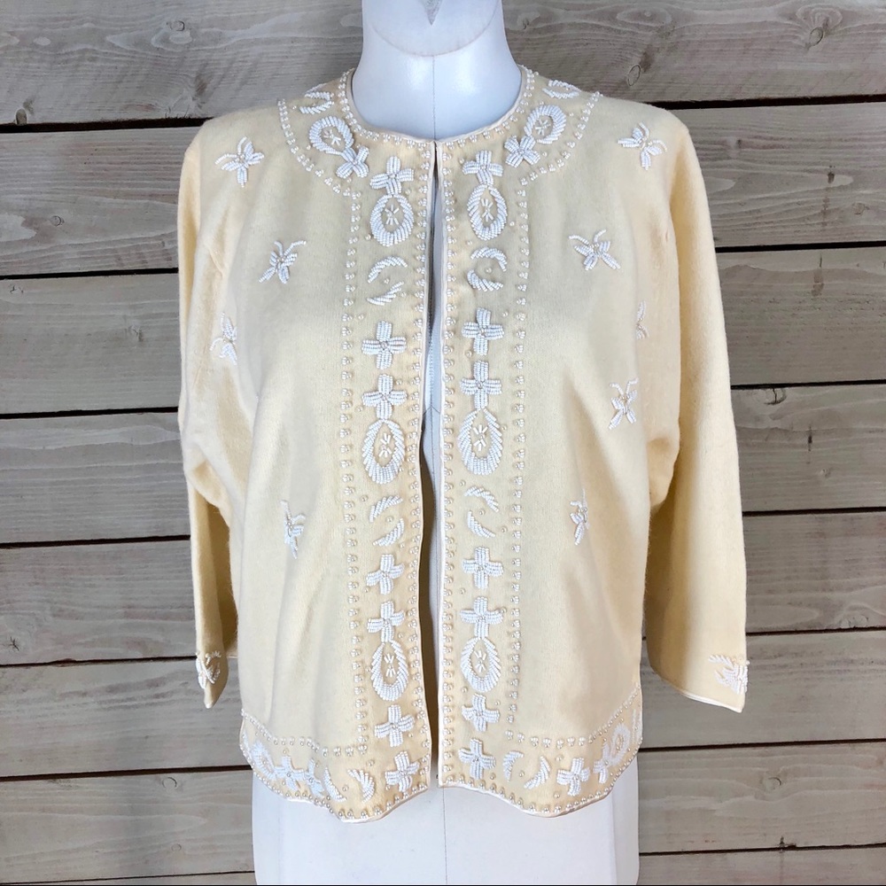 Vintage Cream Beaded Cardigan
